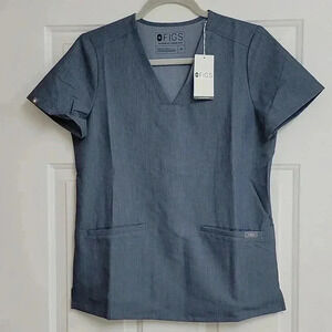 Figs Casma Three-Pocket Scrub Top in Heather Denim Limited Edition